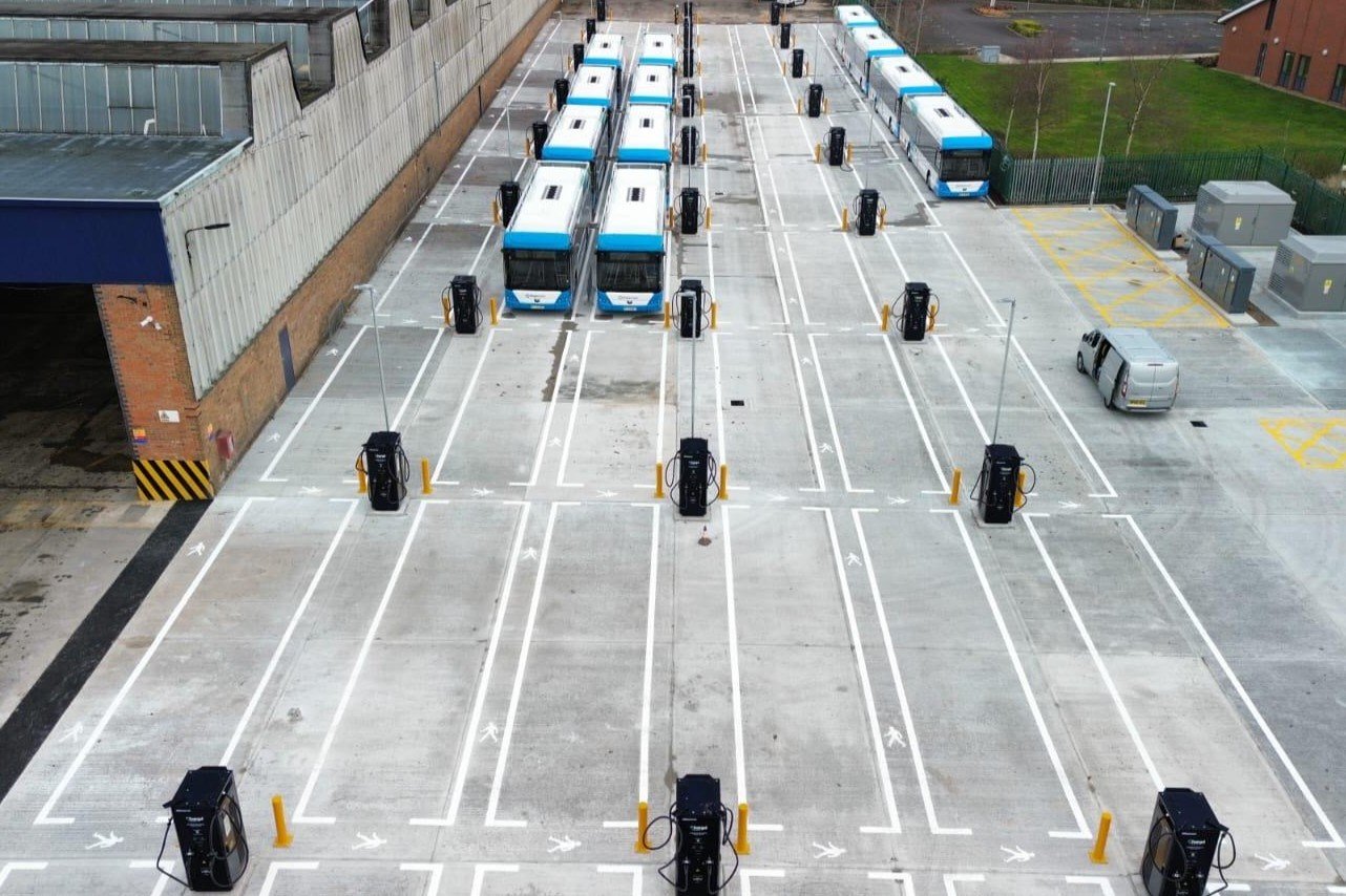 A photograph of VEV and Stagecoach's new electric bus hub in Chesterfield, UK