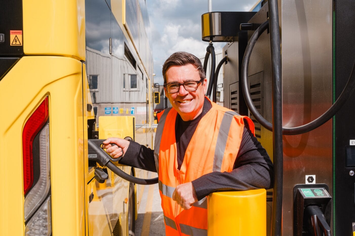Mayor of Greater Manchester, Andy Burnham, at Ashton bus depot