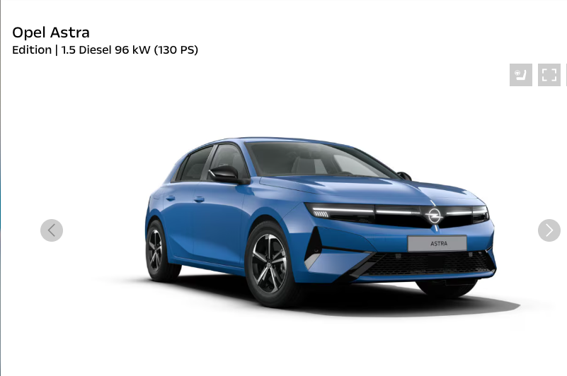 Opel astra diesel konfigurator screenshot