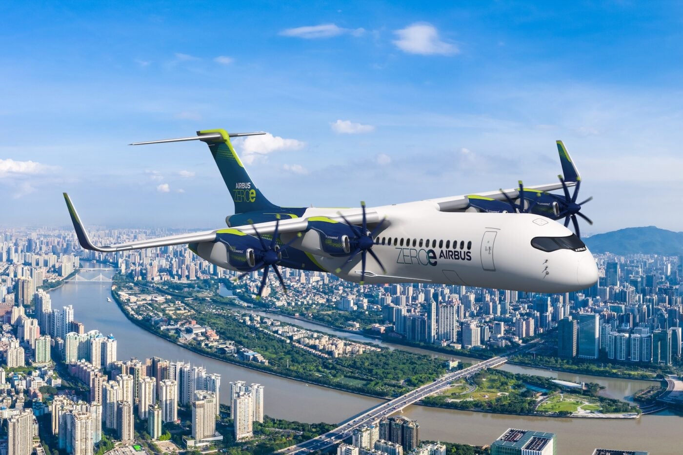 Airbus zeroe wasserstoff flugzeug brennstoffzelle rendering maerz