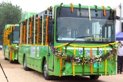 Gandhinagar pm e bus sewa scheme electric bus fleet flag off ceremony cropped