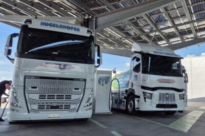 Hugelshofer volvo trucks fh electric e lkw electric truck ladestation charging station schweiz switzerland min